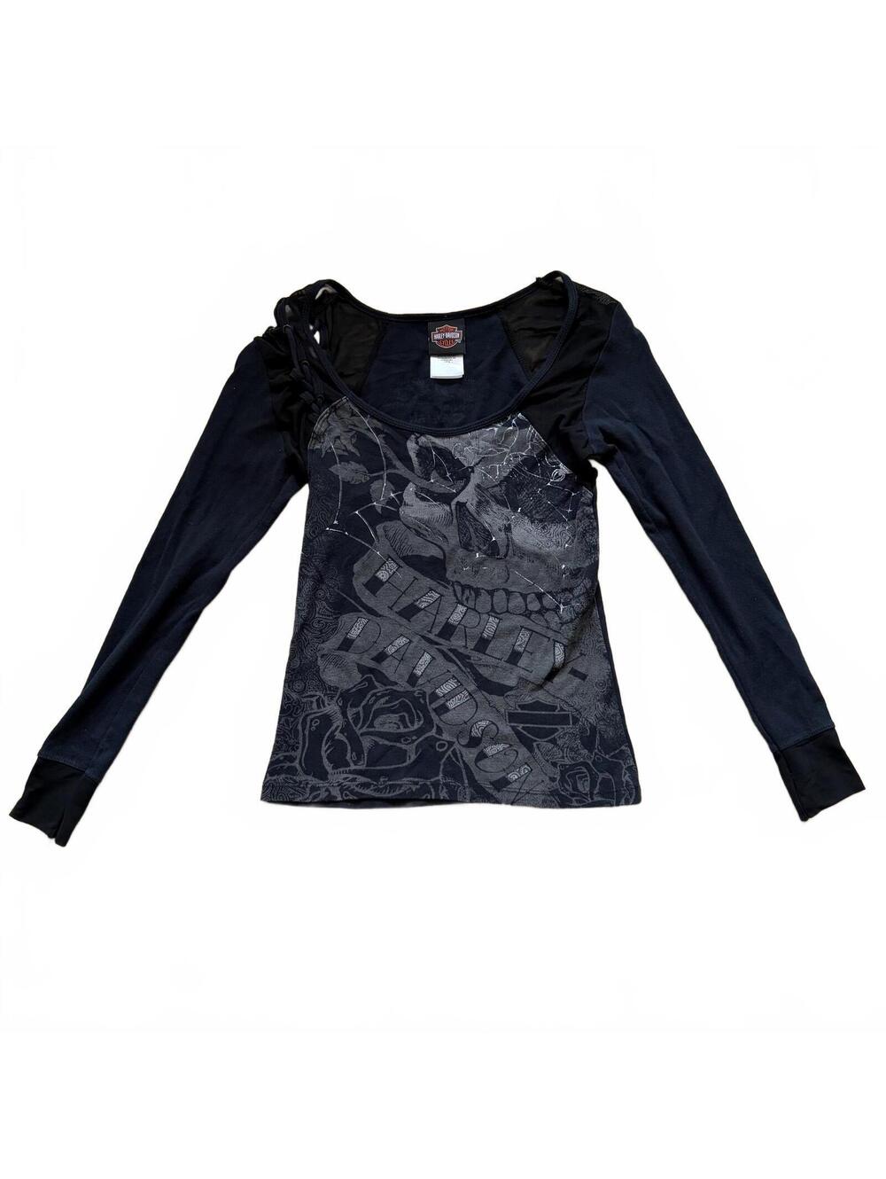 Harley Davidson Shirt Grand Cayman Mesh Skull Long Sleeve Women's Size Small USA